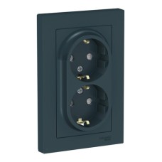 ATLASDESIGN РОЗЕТКА двойная с заземлением со шторками, 16А, в сборе, ИЗУМРУД