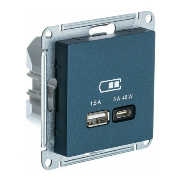 ATLASDESIGN USB РОЗЕТКА, 5В, 1 порт x 2,1 А, 2 порта х 1,05 А, механизм, ИЗУМРУД