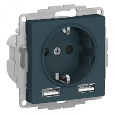ATLASDESIGN РОЗЕТКА 16А c 2 USB A+A, 5В/2,4 А, 2х5В/1,2 А, механизм, ИЗУМРУД