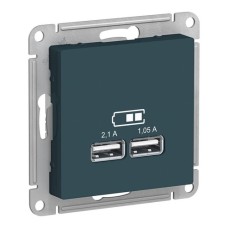ATLASDESIGN USB РОЗЕТКА, 5В, 1 порт x 2,1 А, 2 порта х 1,05 А, механизм, ИЗУМРУД