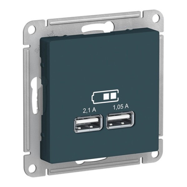 ATLASDESIGN USB РОЗЕТКА, 5В, 1 порт x 2,1 А, 2 порта х 1,05 А, механизм, ИЗУМРУД