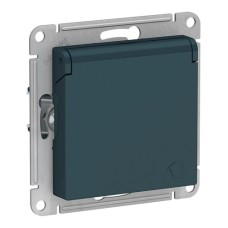 ATLASDESIGN РОЗЕТКА с заземл. со шторками с крышкой, 16А, IP20, механизм, ИЗУМРУД