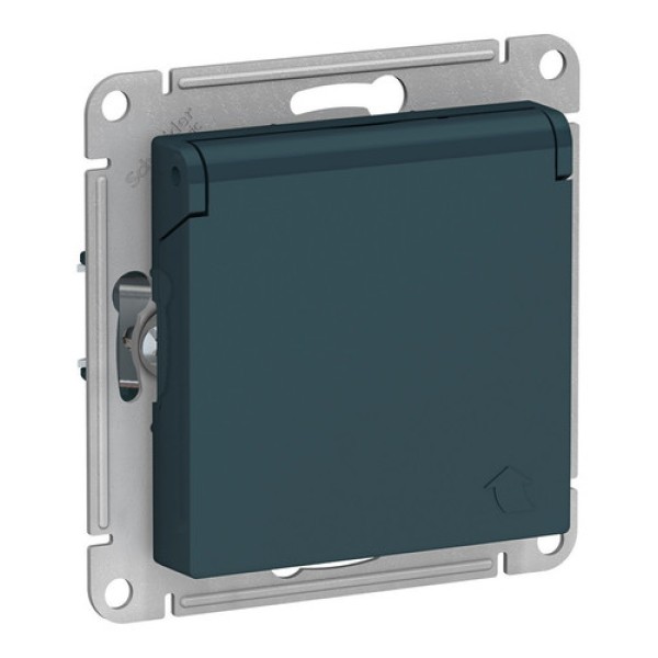 ATLASDESIGN РОЗЕТКА с заземл. со шторками с крышкой, 16А, IP20, механизм, ИЗУМРУД