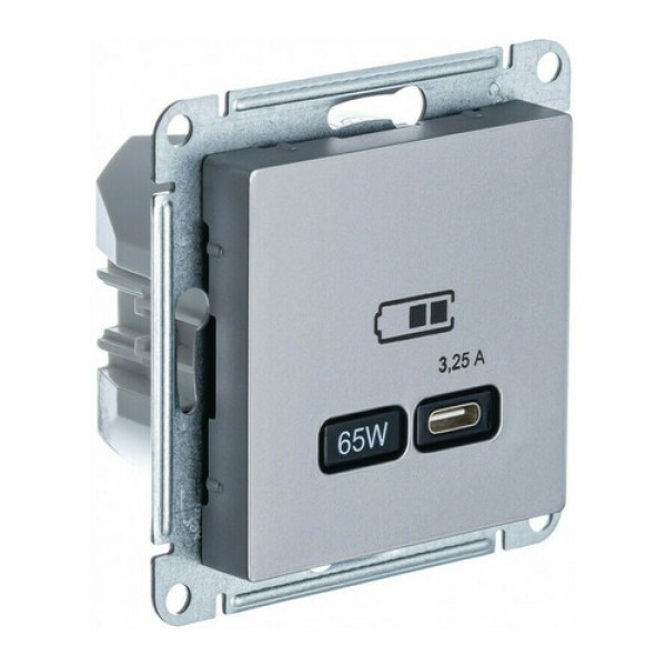 ATLASDESIGN USB РОЗЕТКА тип-C 65W высокоскор.заряд. QC, PD, механизм, СТАЛЬ