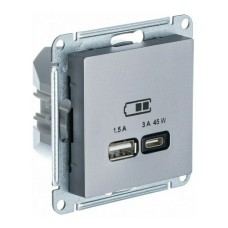 ATLASDESIGN USB РОЗЕТКА A + тип-C 45W высокоскор.заряд. QC, PD, механизм, СТАЛЬ