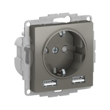 ATLASDESIGN РОЗЕТКА 16А c 2 USB A+A, 5В/2,4 А, 2х5В/1,2 А, механизм, СТАЛЬ