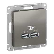 ATLASDESIGN USB РОЗЕТКА, 5В, 1 порт x 2,1 А, 2 порта х 1,05 А, механизм, СТАЛЬ