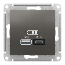 ATLASDESIGN USB РОЗЕТКА A+С, 5В/2,4 А, 2х5В/1,2 А, механизм, СТАЛЬ