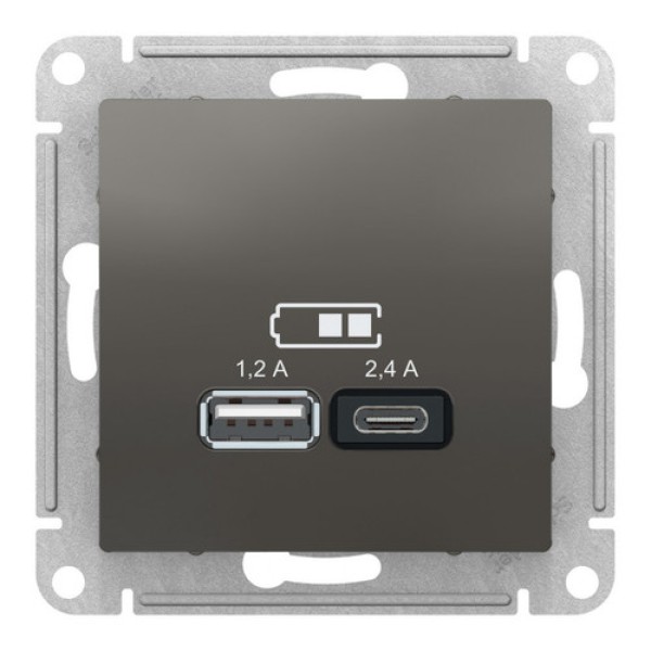 ATLASDESIGN USB РОЗЕТКА A+С, 5В/2,4 А, 2х5В/1,2 А, механизм, СТАЛЬ