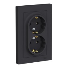 ATLASDESIGN РОЗЕТКА двойная с заземлением, 16А, в сборе, КАРБОН