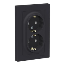 ATLASDESIGN РОЗЕТКА двойная с заземлением со шторками, 16А, в сборе, КАРБОН
