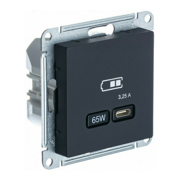 ATLASDESIGN USB РОЗЕТКА тип-C 65W высокоскор.заряд. QC, PD, механизм, КАРБОН