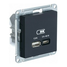 ATLASDESIGN USB РОЗЕТКА A + тип-C 45W высокоскор.заряд. QC, PD, механизм, КАРБОН