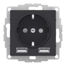ATLASDESIGN РОЗЕТКА 16А c 2 USB A+A, 5В/2,4А, 2х5В/1,2 А, механизм, КАРБОН