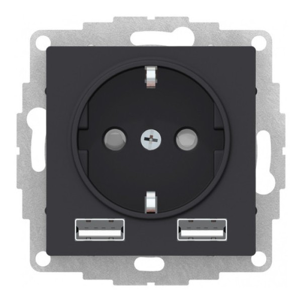ATLASDESIGN РОЗЕТКА 16А c 2 USB A+A, 5В/2,4А, 2х5В/1,2 А, механизм, КАРБОН