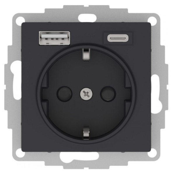 ATLASDESIGN USB РОЗЕТКА A+С, 5В/2,4А, 2х5В/1,2 А, механизм, КАРБОН