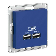 ATLASDESIGN USB РОЗЕТКА A+A, 5В/2,1 А, 2х5В/1,05 А, механизм, АКВАМАРИН