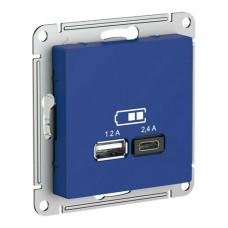 ATLASDESIGN USB РОЗЕТКА А+С, 5В/2,4А, 2х5В/1,2А, механизм, АКВАМАРИН