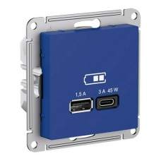 ATLASDESIGN USB РОЗЕТКА A + тип-C 45Вт высокоскор.заряд. QC,PD, механизм,АКВАМАРИН