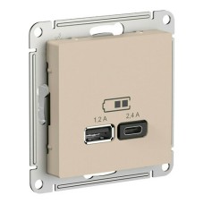 ATLASDESIGN USB РОЗЕТКА А+С, 5В/2,4А, 2х5В/1,2А, механизм, ПЕСОЧНЫЙ