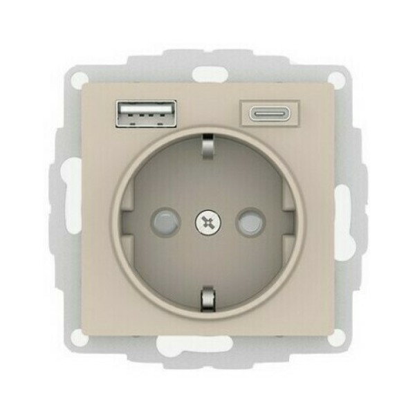 ATLASDESIGN РОЗЕТКА 16А с 2 USB A+C, 5В/2,4А/3,0А, 2х5В/1,5А, механизм, ПЕСОЧНЫЙ