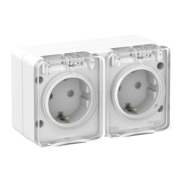 AtlasDesign Profi54 O/У двойная РОЗЕТКА с заземлением со шторками 16А 250B, БЕЛЫЙ, Россия