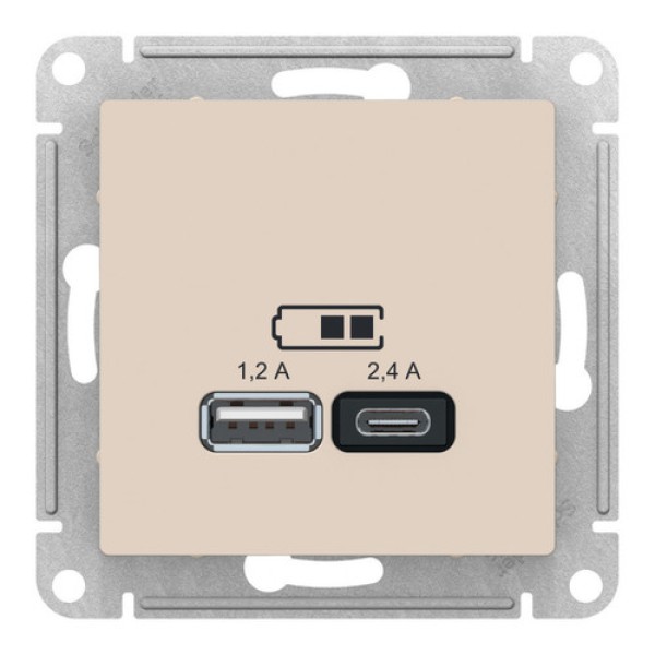 ATLASDESIGN USB РОЗЕТКА A+С, 5В/2,4А, 2х5В/1,2А, механизм, БЕЖЕВЫЙ