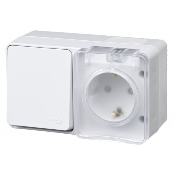 AtlasDesign Profi54 О/У БЛОК: РОЗ. з/к со шт. 16А 250B, ВЫКЛ.1-клав.10А, БЕЛЫЙ, Россия