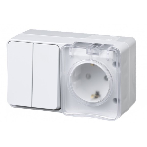 AtlasDesign Profi54 О/У БЛОК: РОЗ. з/к со шт. 16А 250B, ВЫКЛ.2-клав.10А, БЕЛЫЙ, Россия
