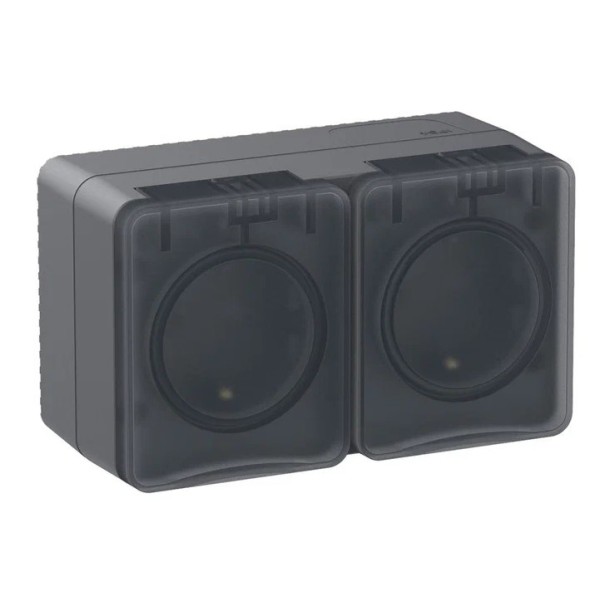 AtlasDesign Profi54 O/У двойная РОЗЕТКА с заземлением со шторками 16А 250B, АНТРАЦИТ, Россия