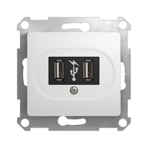 GLOSSA USB РОЗЕТКА, 5В /1400 мА, 2 х 5В /700 мА, механизм, БЕЛЫЙ
