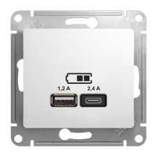 GLOSSA USB РОЗЕТКА A+С, 5В/2,4 А, 2х5В/1,2 А, механизм, БЕЛЫЙ