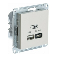 ATLASDESIGN USB РОЗЕТКА A + тип-C 45W высокоскор.заряд. QC,PD, механизм, БЕЖЕВЫЙ