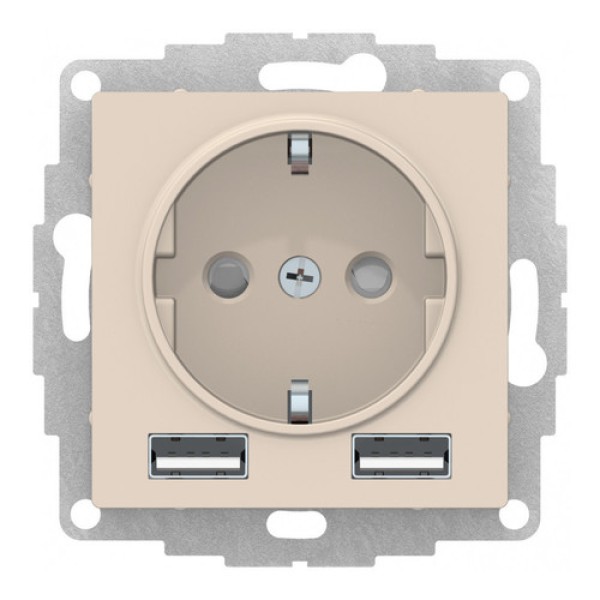 ATLASDESIGN РОЗЕТКА 16А c 2 USB A+A, 5В/2,4А, 2х5В/1,2А, механизм, БЕЖЕВЫЙ