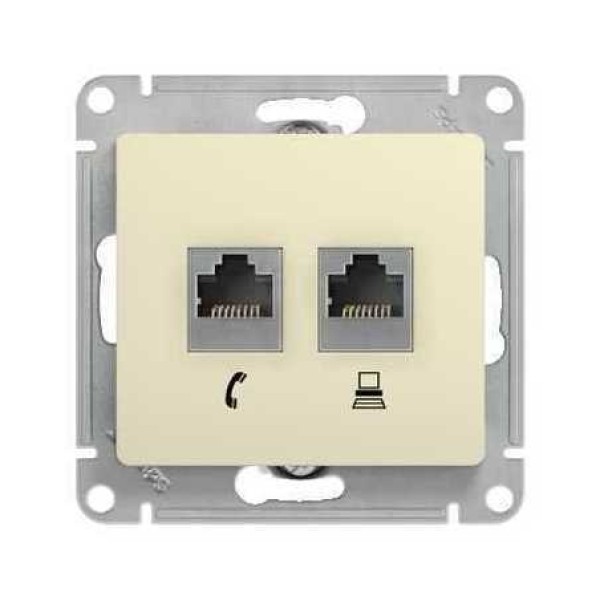 Glossa РОЗЕТКА двойная RJ45+RJ45 кат. 5Е, механизм, БЕЖЕВЫЙ