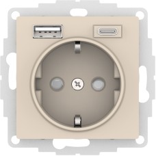 ATLASDESIGN РОЗЕТКА 16А c 2 USB A+C, 5В/2,4А/3,0А, 2х5В/1,5А, механизм, БЕЖЕВЫЙ