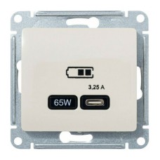 GLOSSA USB РОЗЕТКА тип-C 65W высокоскор.заряд. QC, PD, механизм, БЕЖЕВЫЙ
