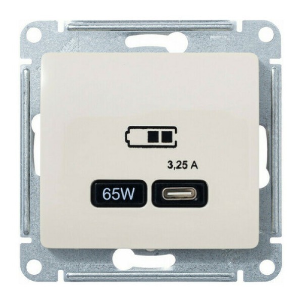 GLOSSA USB РОЗЕТКА тип-C 65W высокоскор.заряд. QC, PD, механизм, БЕЖЕВЫЙ