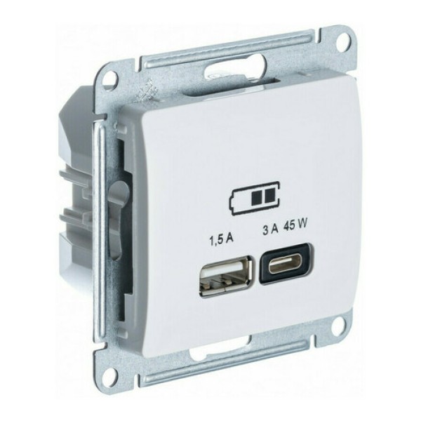 GLOSSA USB РОЗЕТКА A + тип-C 45W высокоскор.заряд. QC, PD, механизм, БЕЖЕВЫЙ