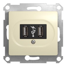 GLOSSA USB РОЗЕТКА, 5В /1400 мА, 2 х 5В /700 мА, механизм, БЕЖЕВЫЙ