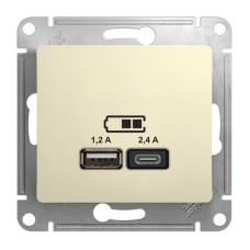 GLOSSA USB РОЗЕТКА A+С, 5В/2,4А, 2х5В/1,2 А, механизм, БЕЖЕВЫЙ