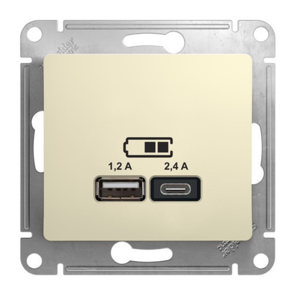 GLOSSA USB РОЗЕТКА A+С, 5В/2,4А, 2х5В/1,2 А, механизм, БЕЖЕВЫЙ