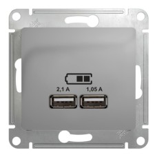 GLOSSA USB РОЗЕТКА, 5В/2100мА, 2х5В/1050мА, механизм, АЛЮМИНИЙ