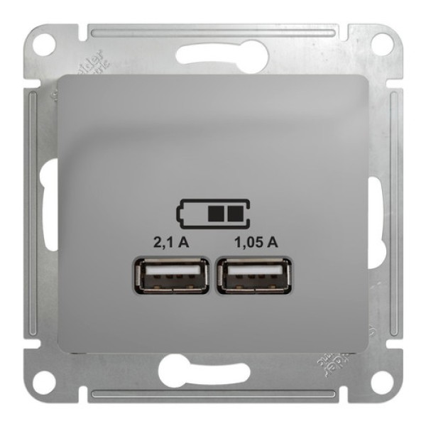 GLOSSA USB РОЗЕТКА, 5В/2100мА, 2х5В/1050мА, механизм, АЛЮМИНИЙ