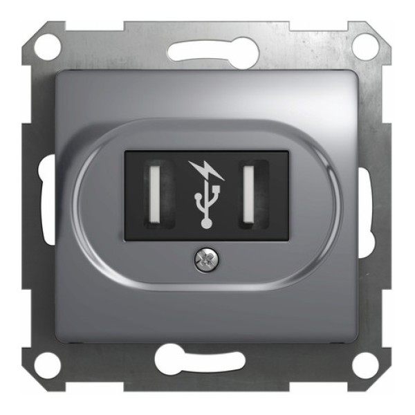 GLOSSA USB РОЗЕТКА, 5В /1400 мА, 2 х 5В /700 мА, механизм, АЛЮМИНИЙ