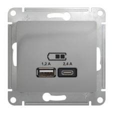 GLOSSA USB РОЗЕТКА A+С, 5В/2,4А, 2х5В/1,2 А, механизм, АЛЮМИНИЙ
