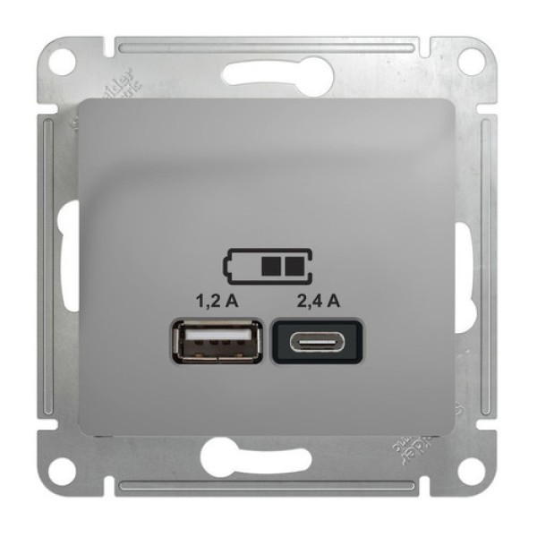 GLOSSA USB РОЗЕТКА A+С, 5В/2,4А, 2х5В/1,2 А, механизм, АЛЮМИНИЙ