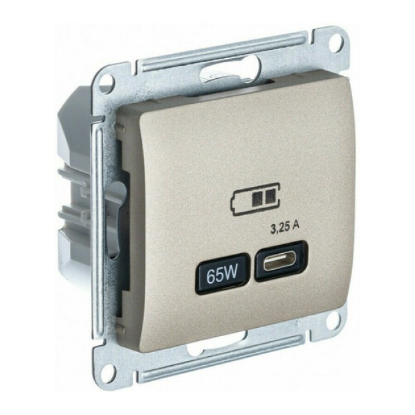 GLOSSA USB РОЗЕТКА тип-C 65W высокоскор.заряд. QC, PD, механизм, ТИТАН