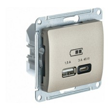 GLOSSA USB РОЗЕТКА A + тип-C 45W высокоскор.заряд. QC, PD, механизм, ТИТАН