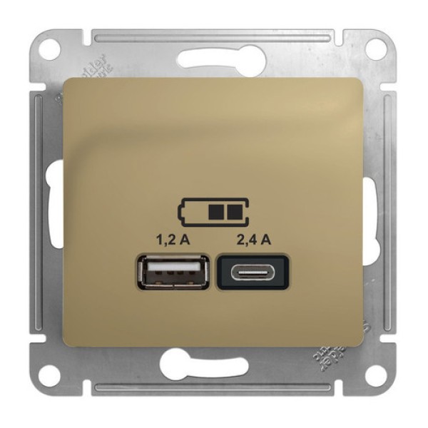 GLOSSA USB РОЗЕТКА A+С, 5В/2,4А, 2х5В/1,2 А, механизм, ТИТАН